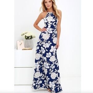 Lulus In Blossom Blue Floral Print Maxi Dress